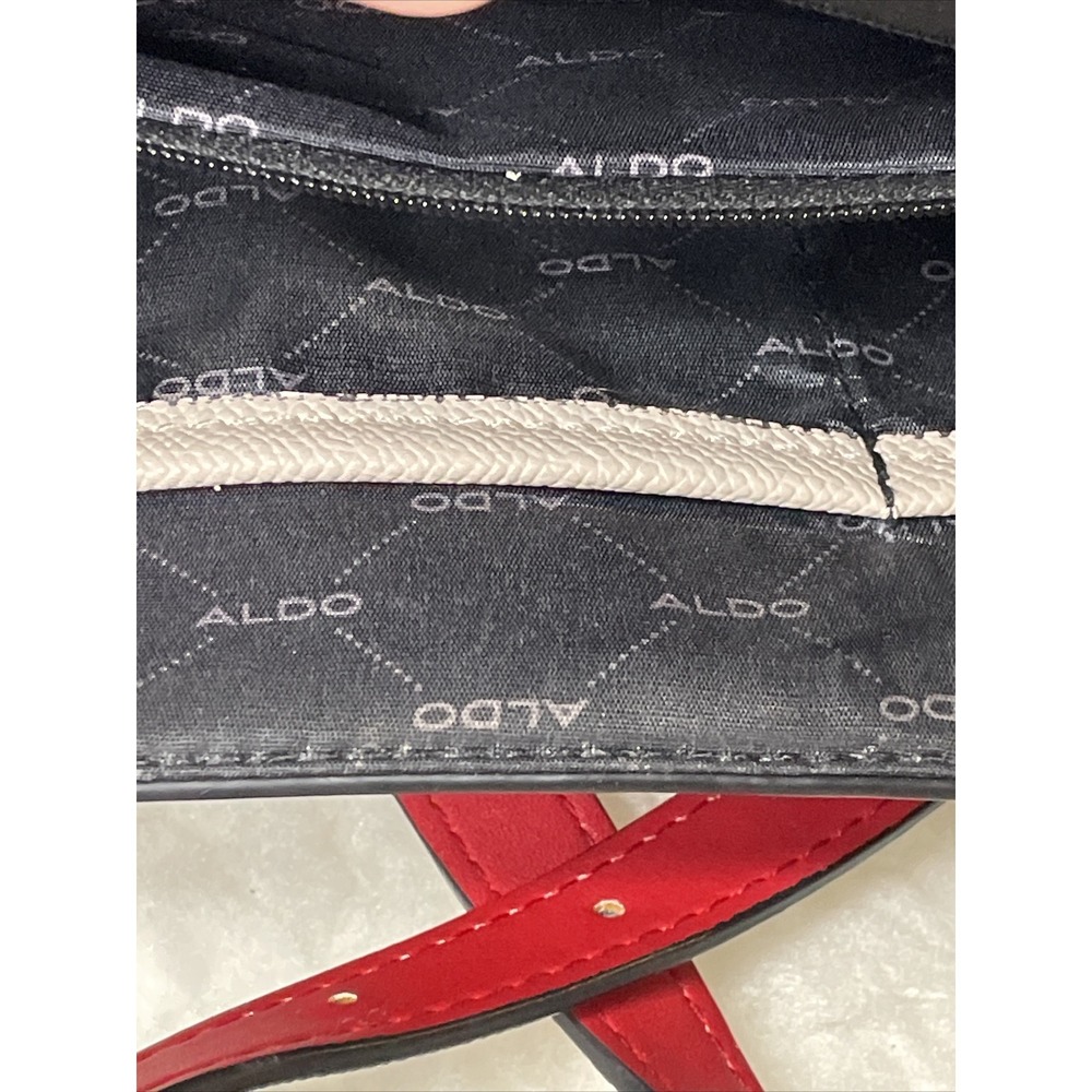 ALDO Crossbody Purse Bag Blue Cream Red Gold Accents Zipper Pocket Buckle July 4 - Picture 14 of 16